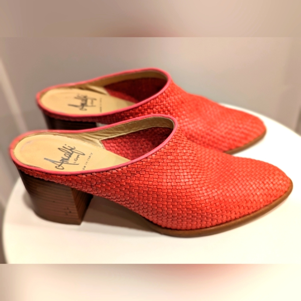 AMALFI By Rangoni Women’s Pink Woven Heel Sandals 7M Coral